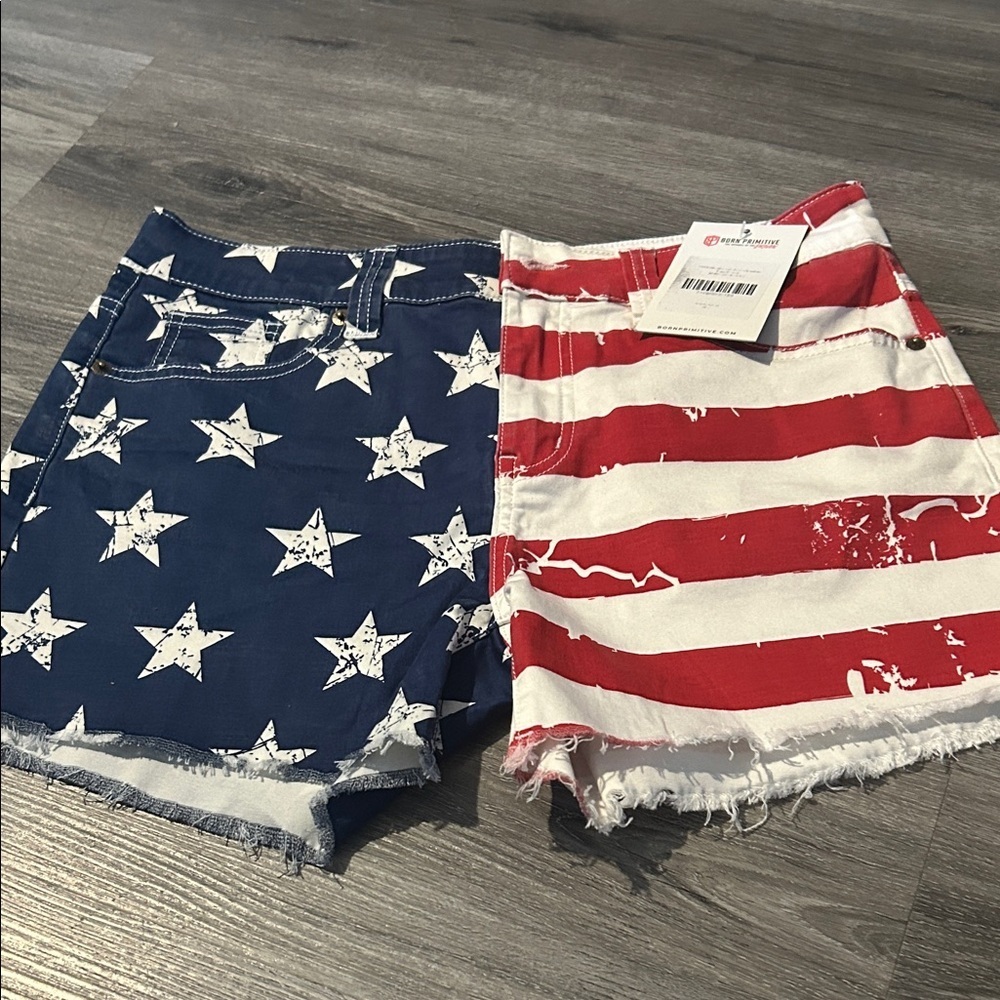 Women's Flag Print Denim Jean Shorts - Red & Blue